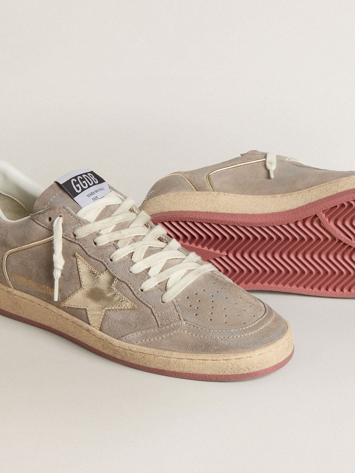 Women's Ball Star in beige suede with gold metallic leather star and bead lettering - Golden Goose Women