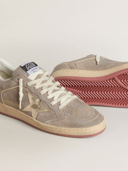 Women's Ball Star in beige suede with gold metallic leather star and bead lettering - Golden Goose Women
