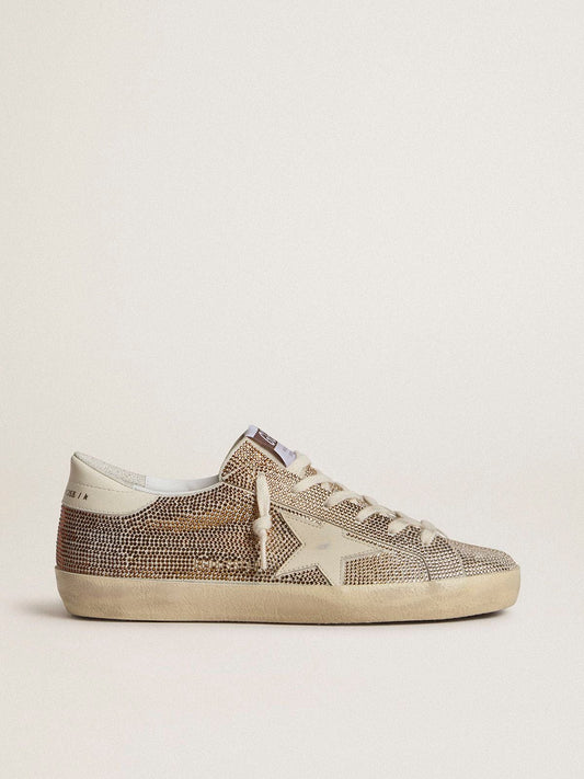 Super-Star in beige suede and multicolored crystals with cream-colored leather star and heel tab - Golden Goose Women