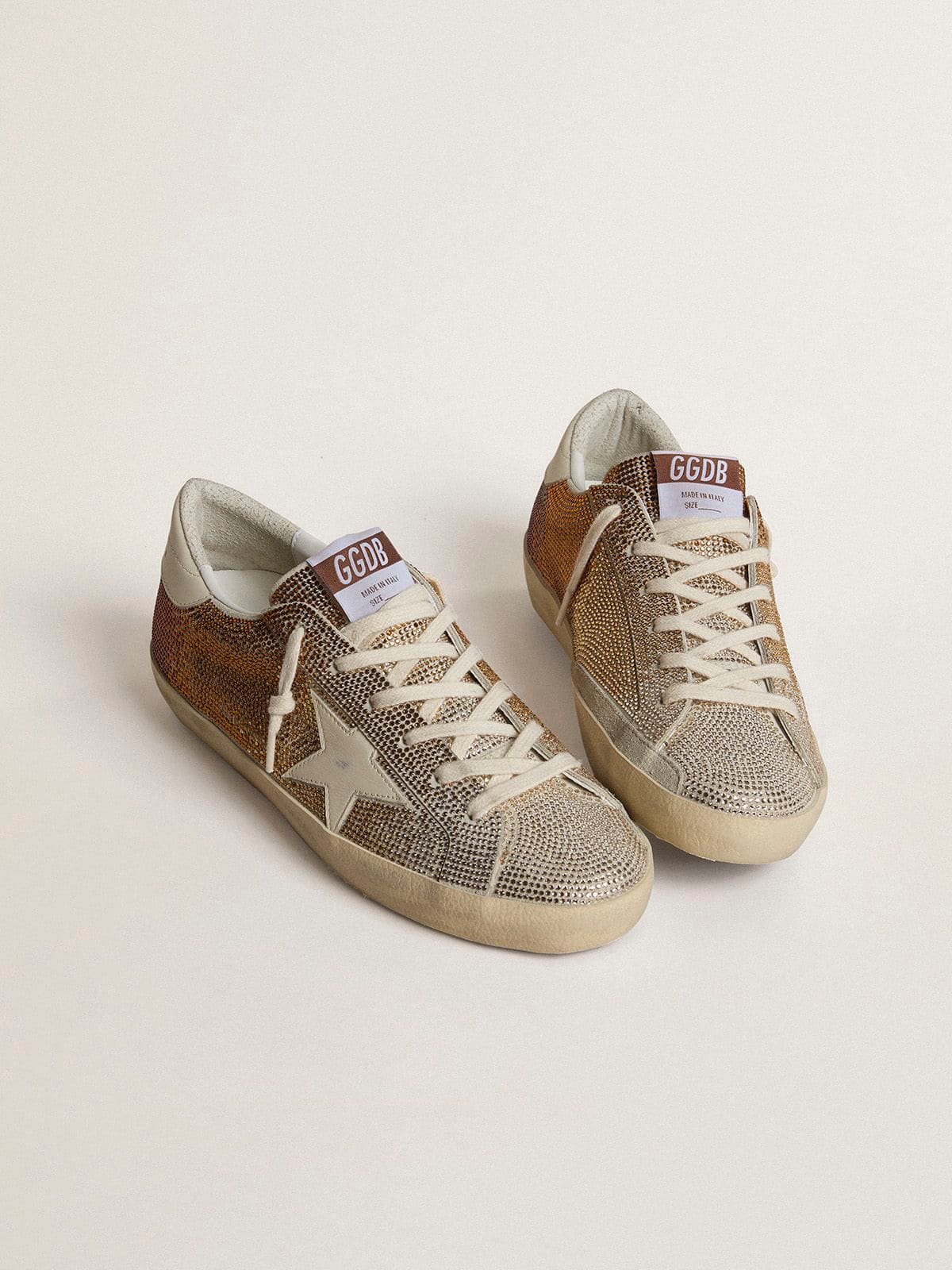 Super-Star in beige suede and multicolored crystals with cream-colored leather star and heel tab - Golden Goose Women