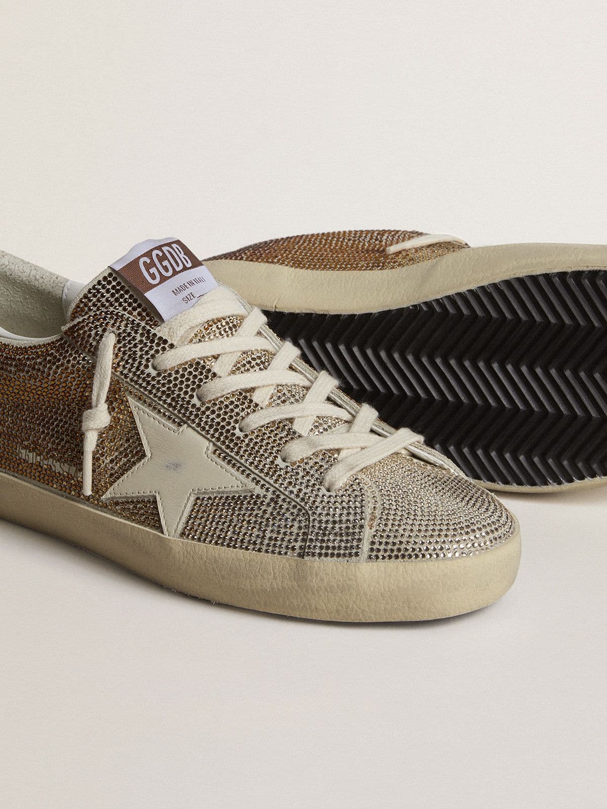 Super-Star in beige suede and multicolored crystals with cream-colored leather star and heel tab - Golden Goose Women