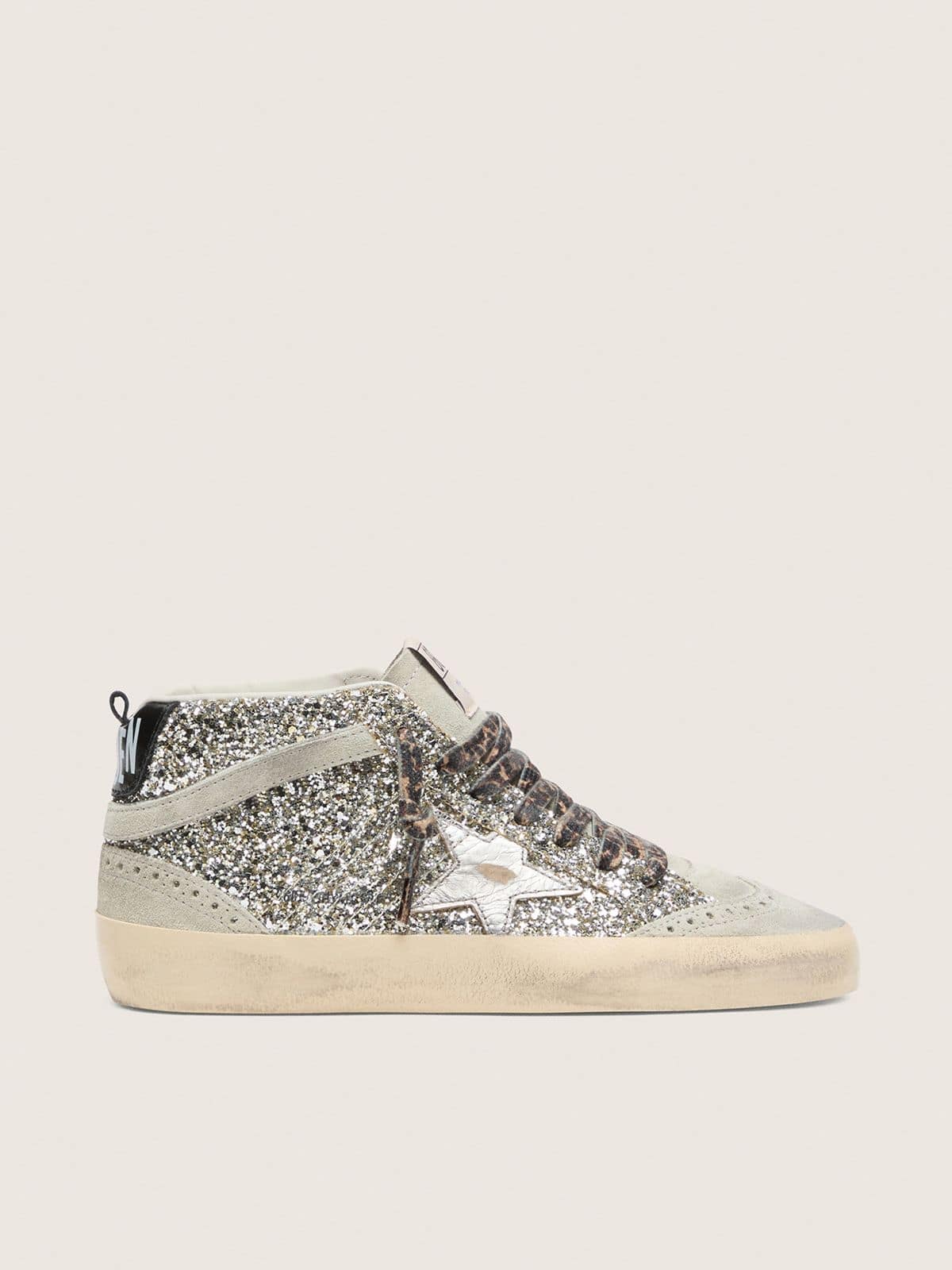 Mid Star  in silver glitter with silver metallic leather star - Golden Goose Women