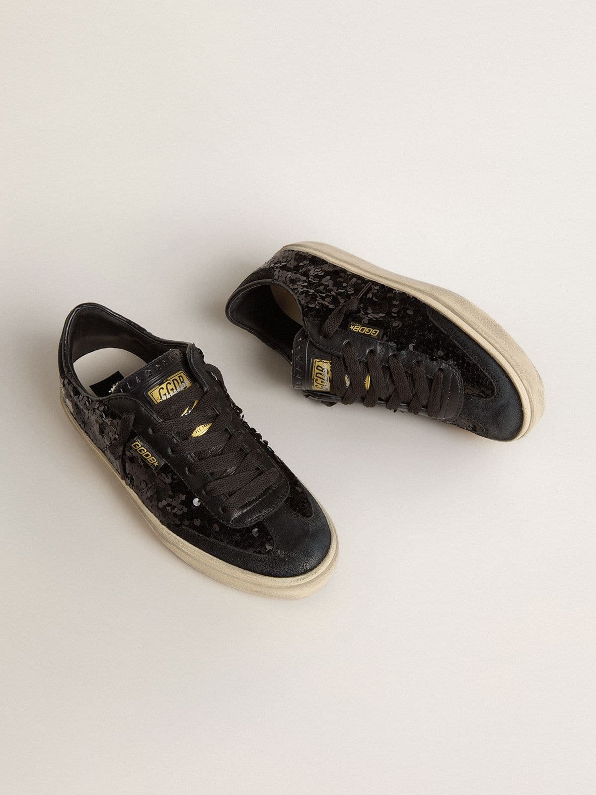 Women's Soul Star in black sequins with black suede heel tab - Golden Goose Women