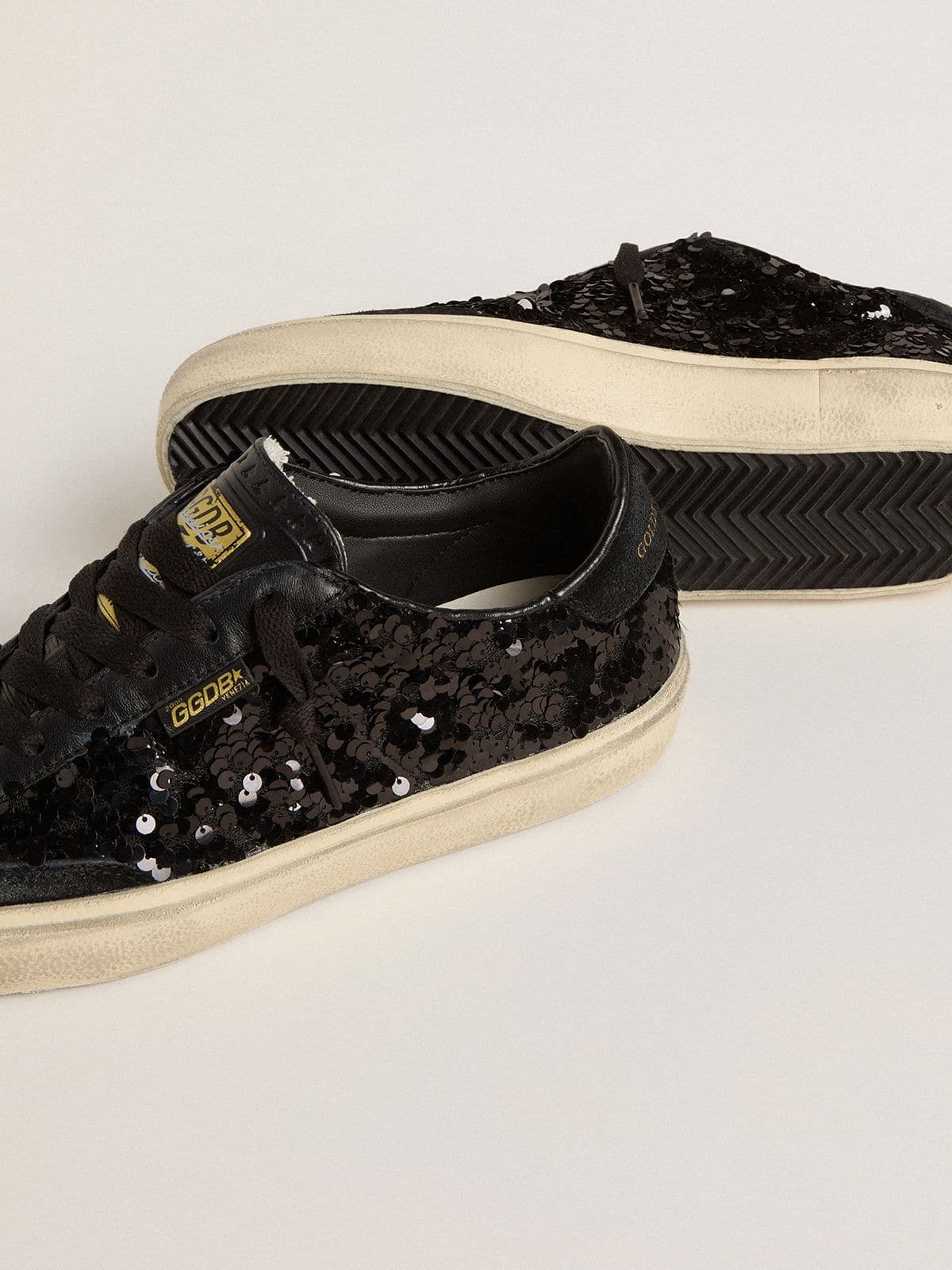 Women's Soul Star in black sequins with black suede heel tab - Golden Goose Women