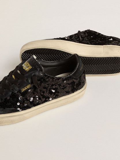 Women's Soul Star in black sequins with black suede heel tab - Golden Goose Women