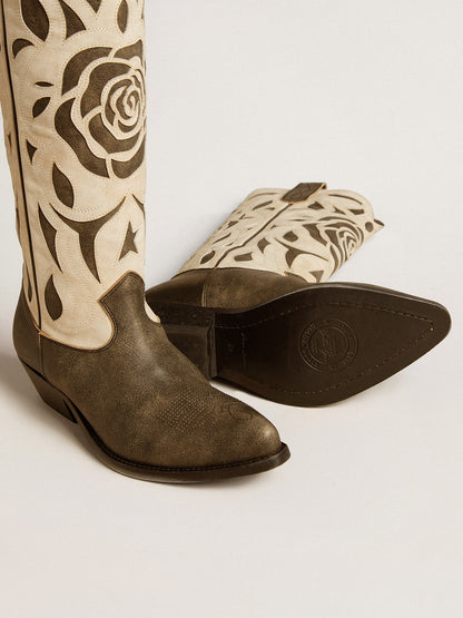 Wish Star boots in black and white leather with inlay rose and star - Golden Goose Women
