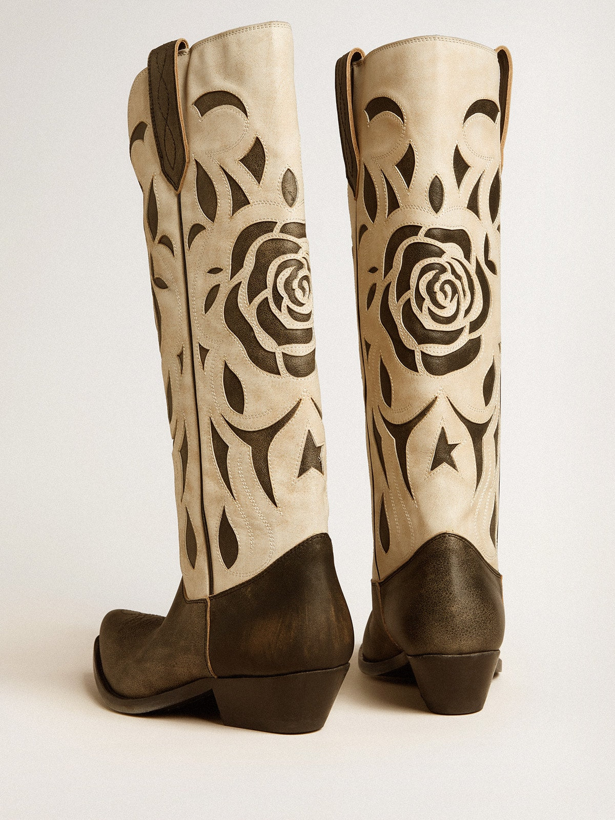 Wish Star boots in black and white leather with inlay rose and star - Golden Goose Women