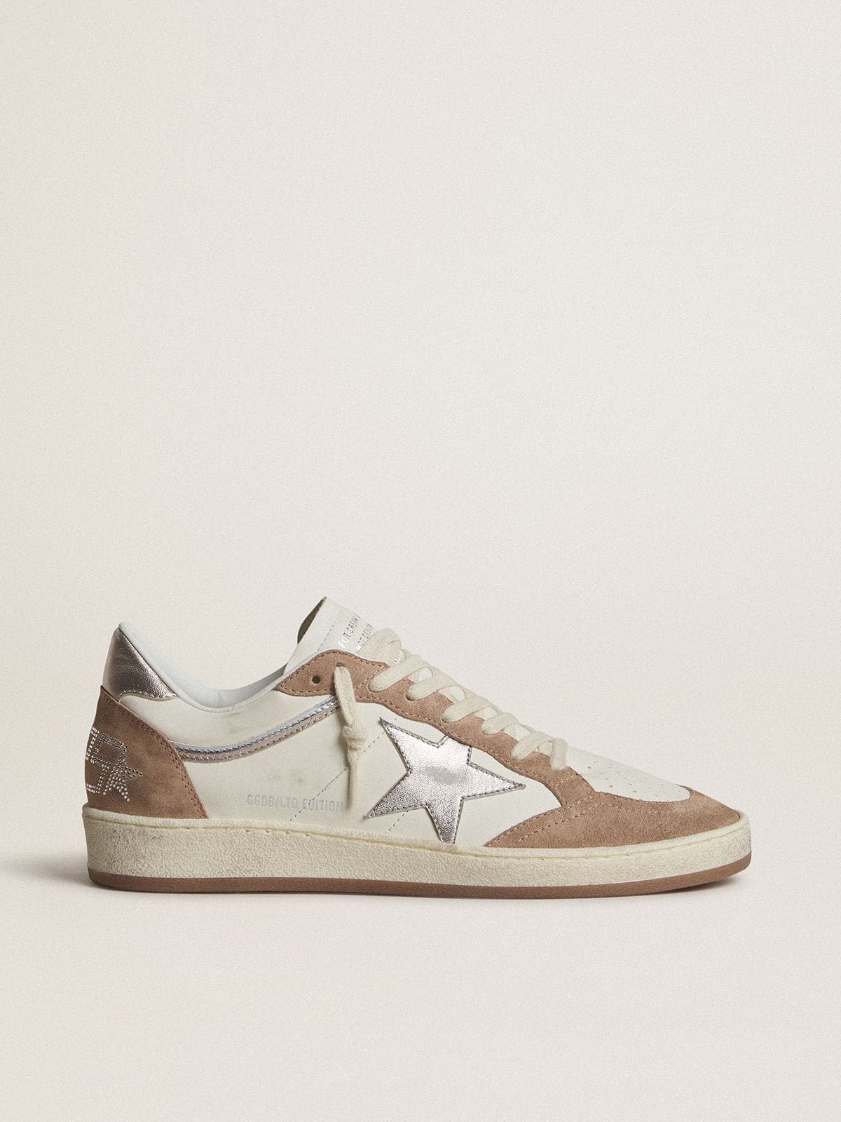 Ball Star LTD in white nappa leather and old rose suede with metallic silver leather star and heel tab - Golden Goose Women