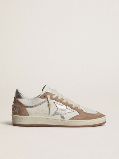 Ball Star LTD in white nappa leather and old rose suede with metallic silver leather star and heel tab - Golden Goose Women