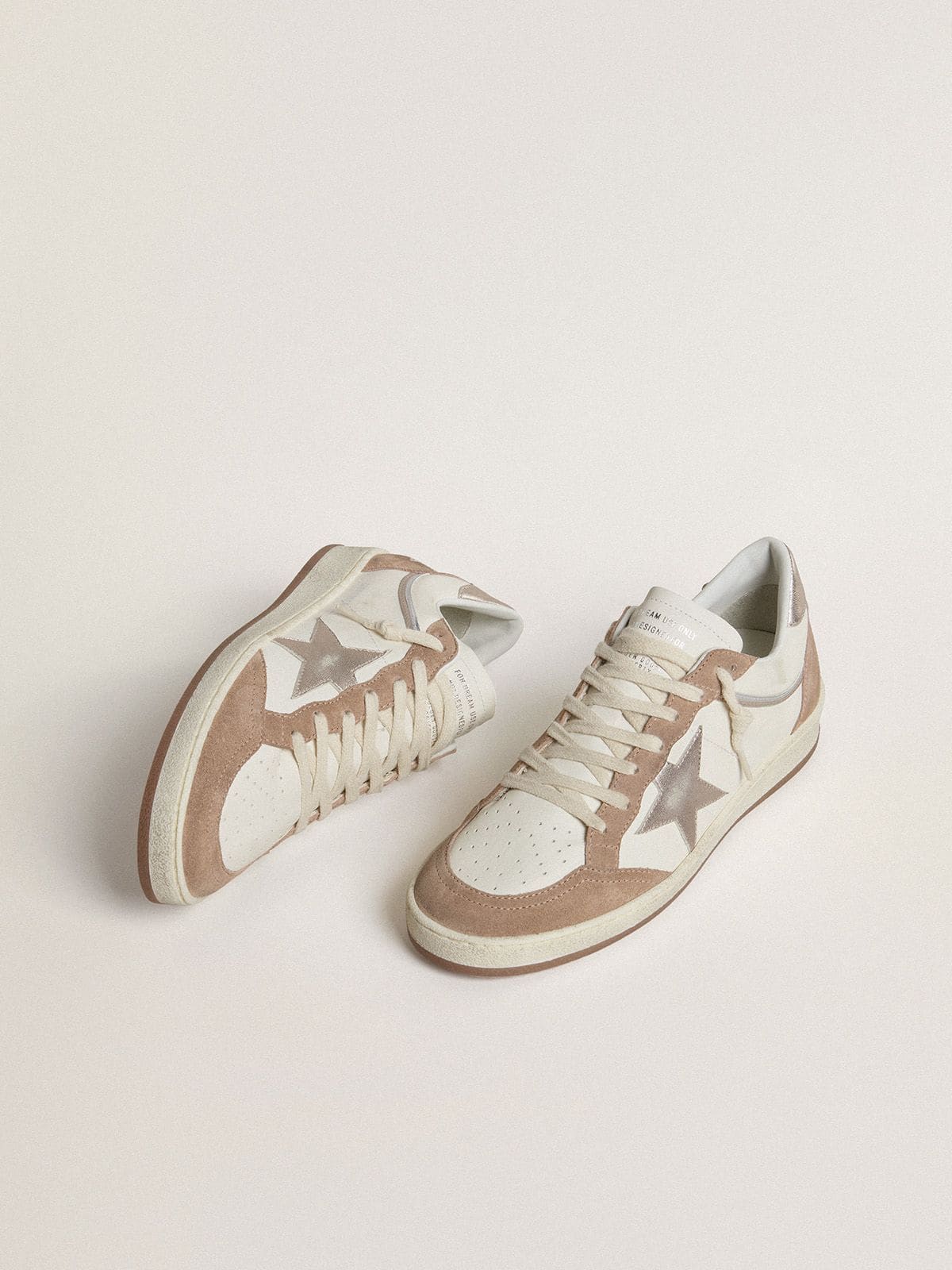 Ball Star LTD in white nappa leather and old rose suede with metallic silver leather star and heel tab - Golden Goose Women