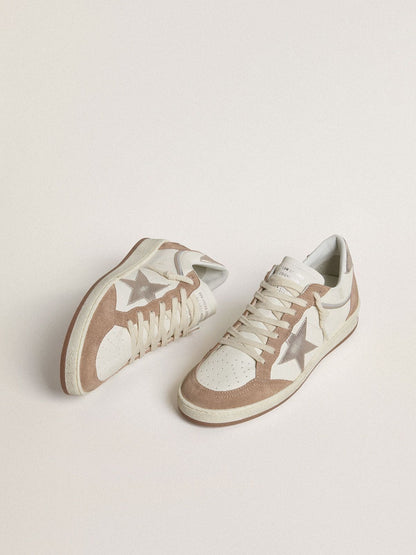 Ball Star LTD in white nappa leather and old rose suede with metallic silver leather star and heel tab - Golden Goose Women
