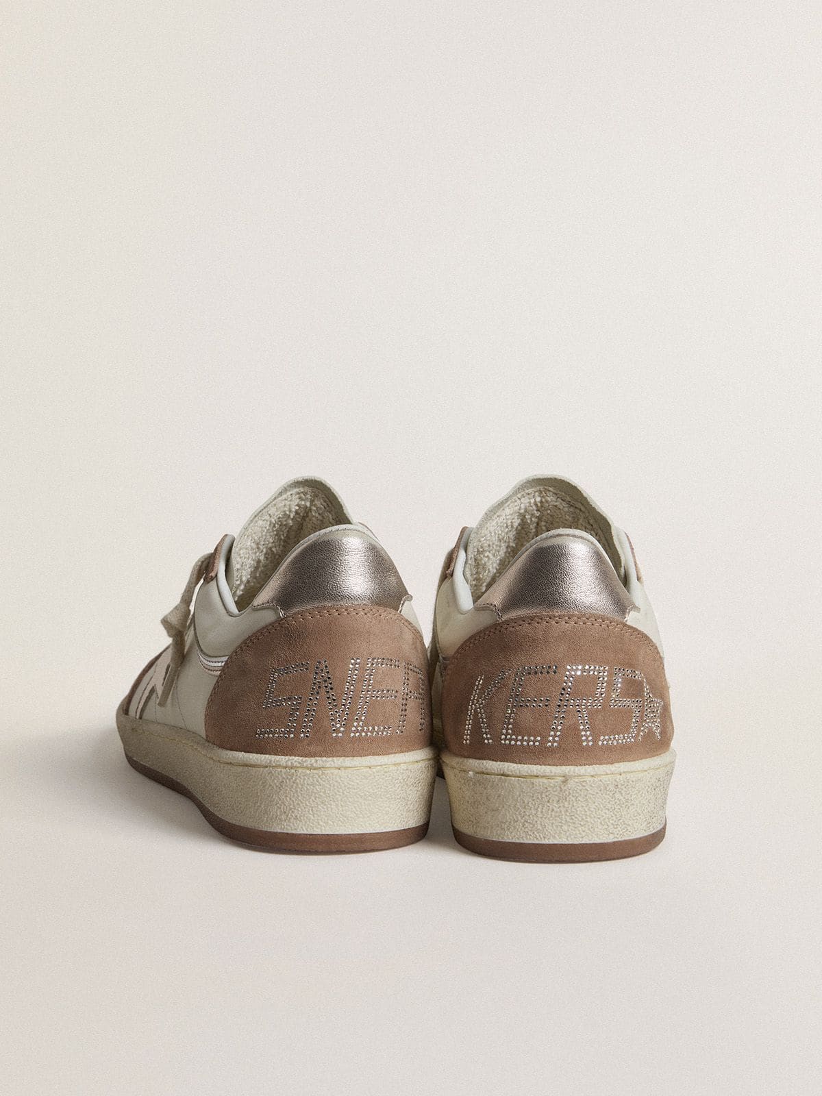 Ball Star LTD in white nappa leather and old rose suede with metallic silver leather star and heel tab - Golden Goose Women