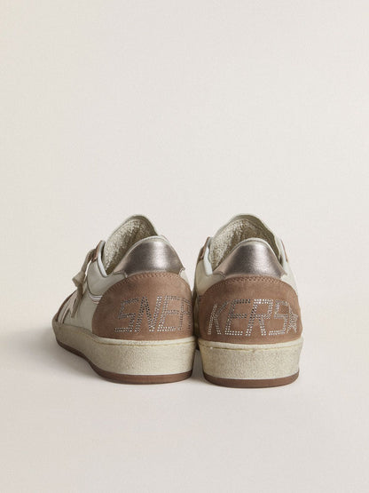 Ball Star LTD in white nappa leather and old rose suede with metallic silver leather star and heel tab - Golden Goose Women