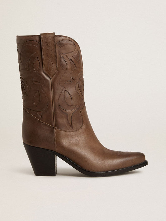 Wish Star boots in dove-gray leather with tone-on-tone inlay details - Golden Goose Women