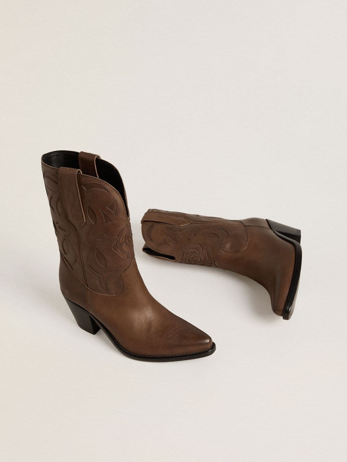 Wish Star boots in dove-gray leather with tone-on-tone inlay details - Golden Goose Women