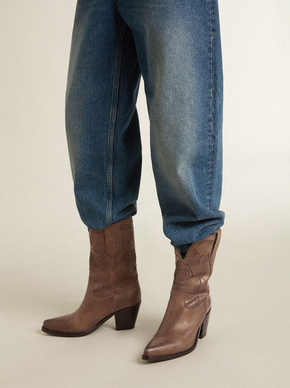 Wish Star boots in dove-gray leather with tone-on-tone inlay details - Golden Goose Women