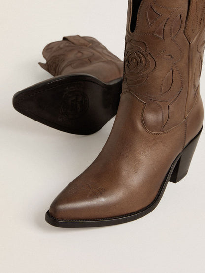 Wish Star boots in dove-gray leather with tone-on-tone inlay details - Golden Goose Women