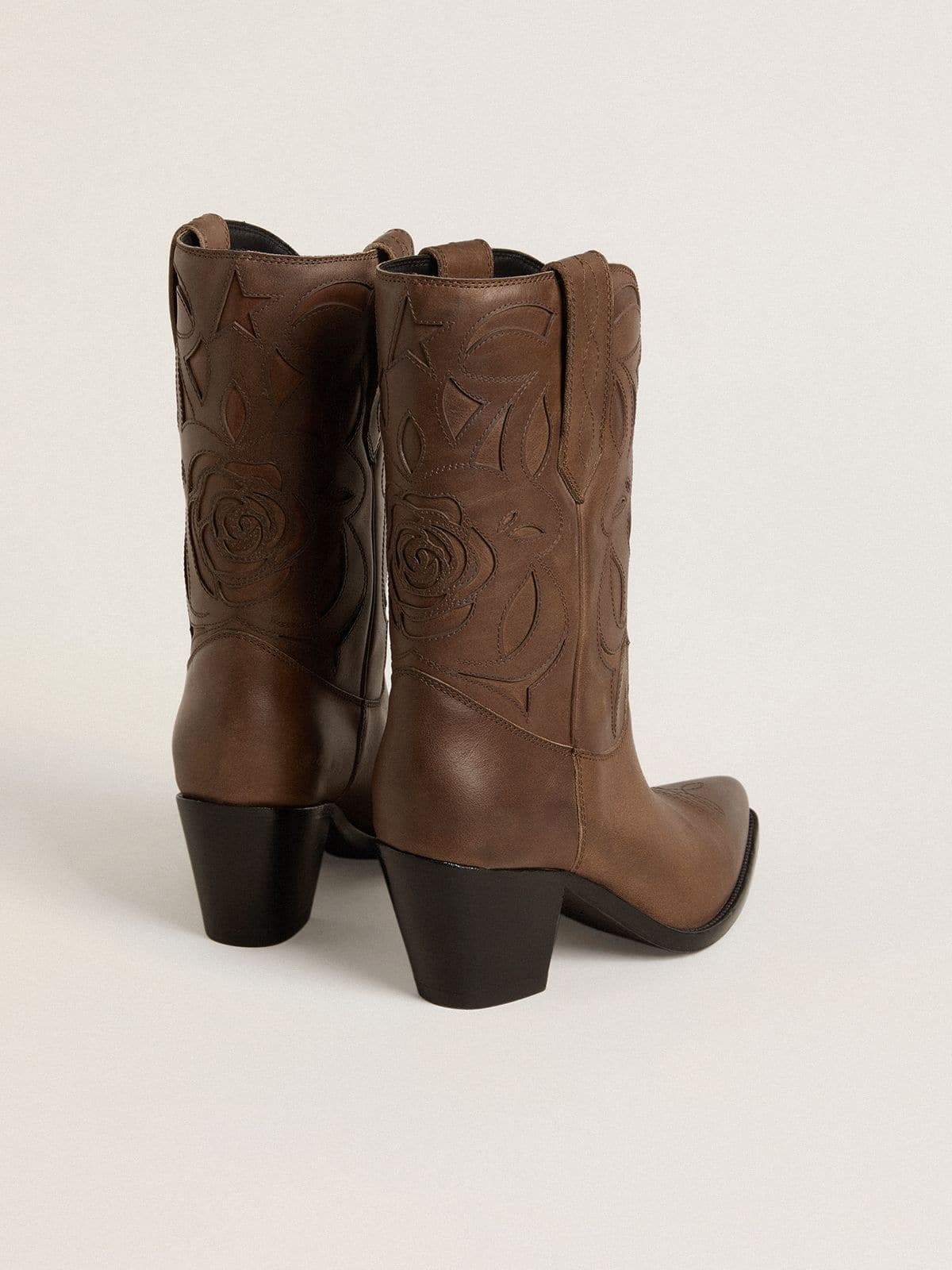 Wish Star boots in dove-gray leather with tone-on-tone inlay details - Golden Goose Women