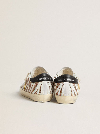 Women’s Super-Star LTD in white pony skin with brown glitter and white suede star - Golden Goose Women