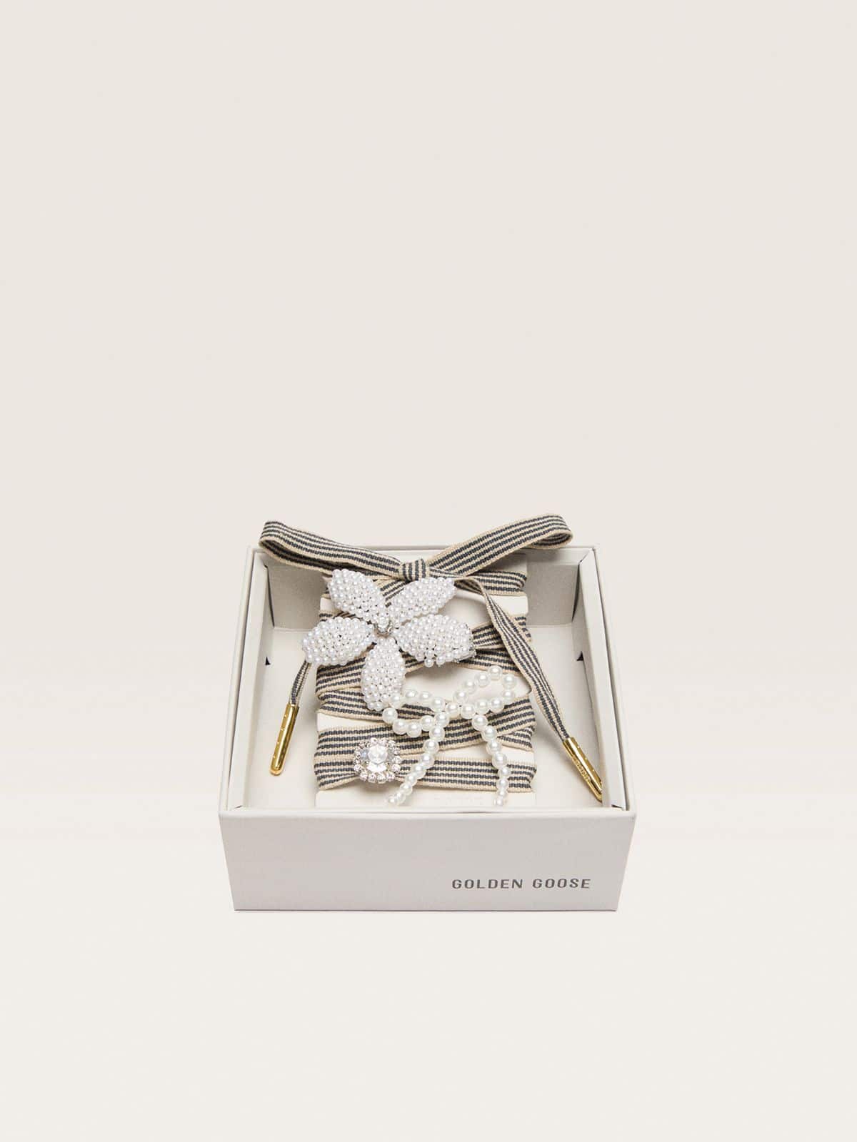 Skins black and beige striped laces with beaded and sparkling charms - Golden Goose Women|Men