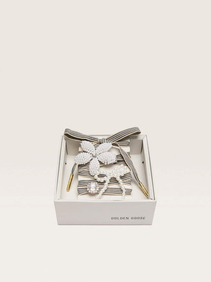 Skins black and beige striped laces with beaded and sparkling charms - Golden Goose Women|Men
