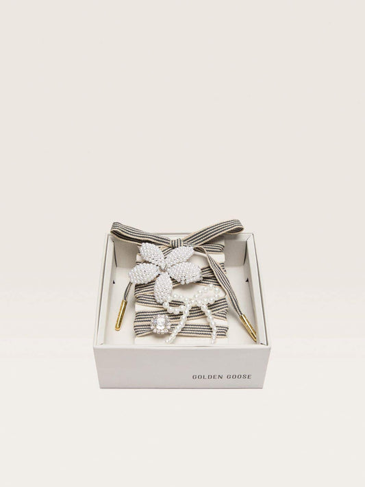 Skins black and beige striped laces with beaded and sparkling charms - Golden Goose Women|Men