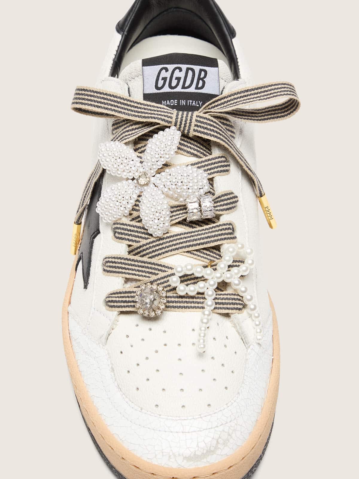 Skins black and beige striped laces with beaded and sparkling charms - Golden Goose Women|Men