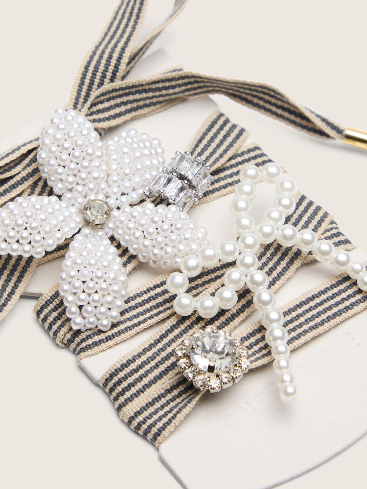 Skins black and beige striped laces with beaded and sparkling charms - Golden Goose Women|Men