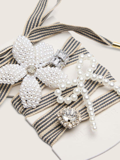 Skins black and beige striped laces with beaded and sparkling charms - Golden Goose Women|Men