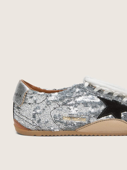 Women's True-Star in silver sequins with black star and silver leather heel tab - Golden Goose Women