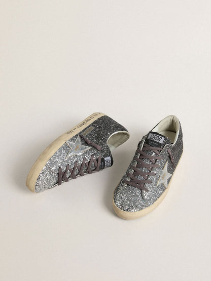 Women's Super Star with glitter upper and silver metallic leather star - Golden Goose Women