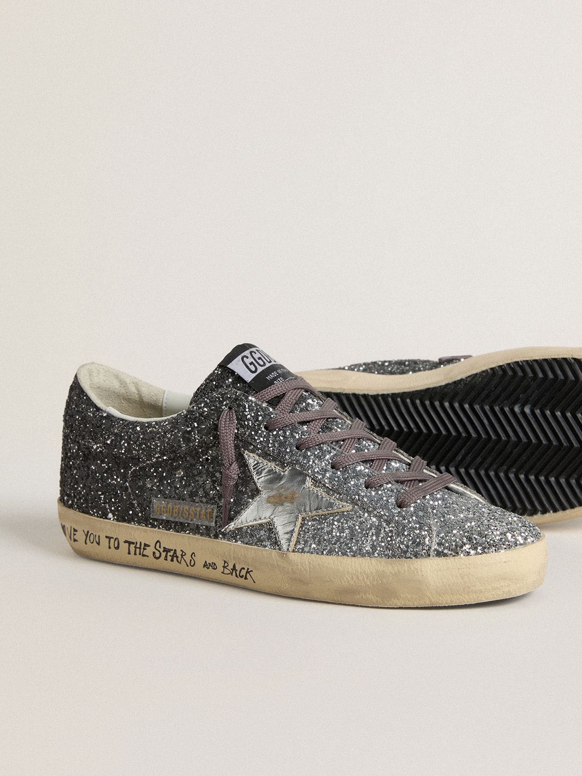 Women's Super Star with glitter upper and silver metallic leather star - Golden Goose Women