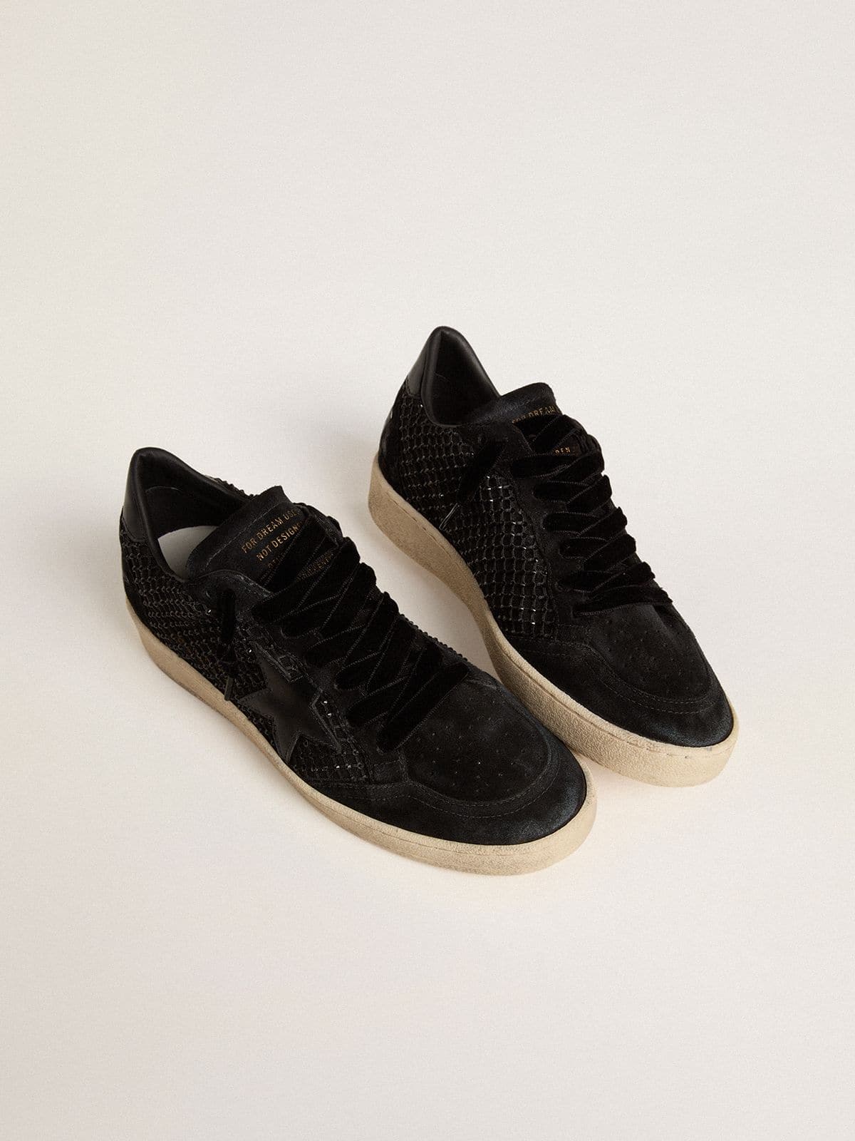 Women’s Ball Star in mesh with Swarovski crystals and black laminated leather star and heel tab - Golden Goose Women