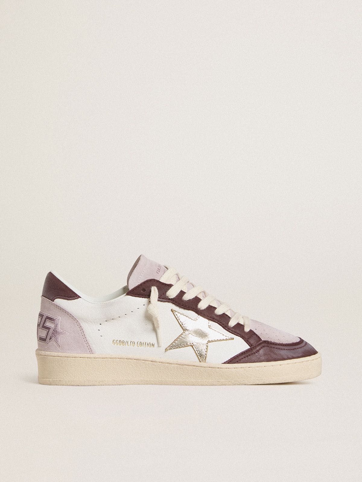 Women's Ball Star LTD in nappa with platinum foiled leather star and burgundy nubuck leather heel tab - Golden Goose Women