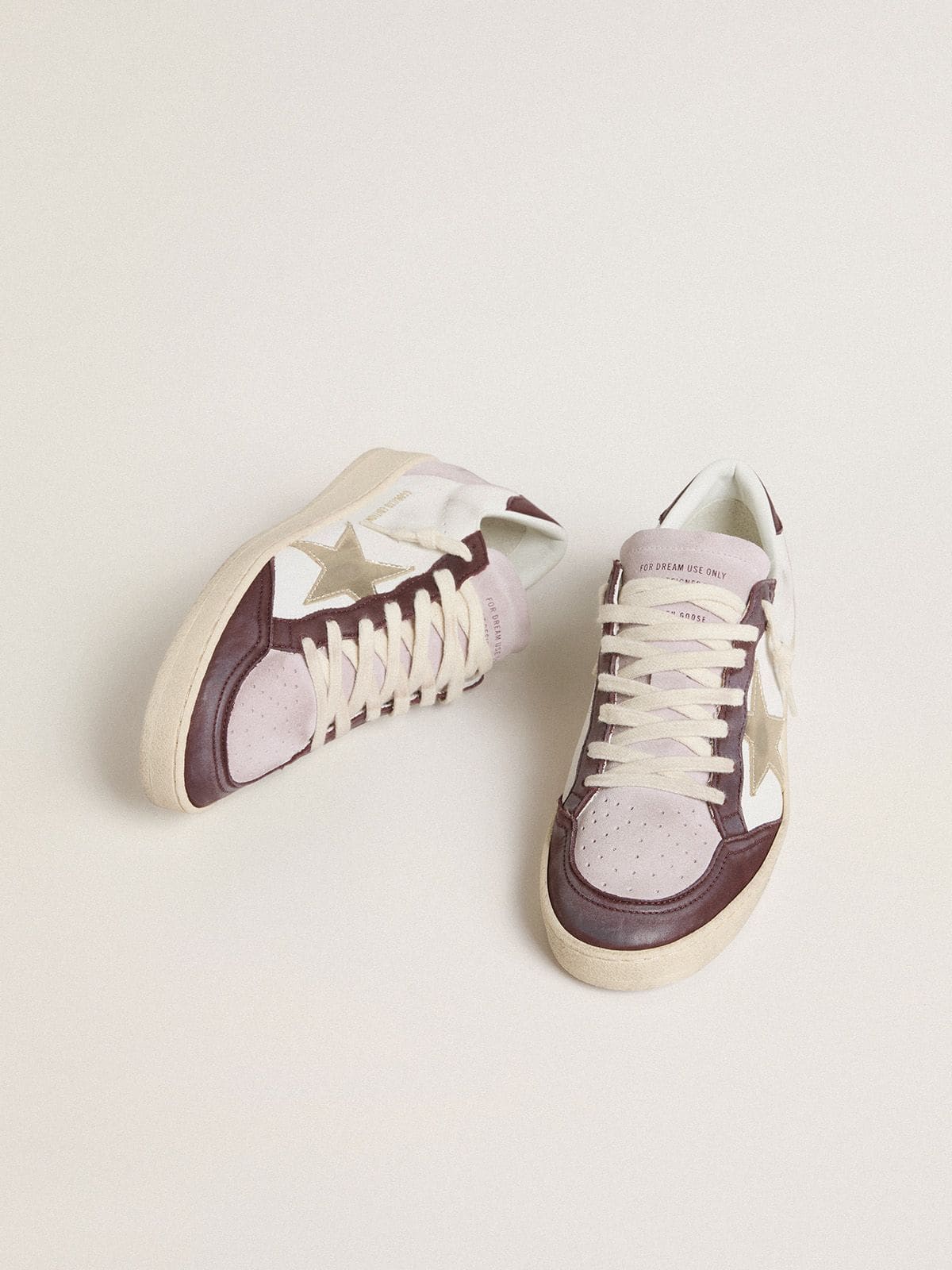 Women's Ball Star LTD in nappa with platinum foiled leather star and burgundy nubuck leather heel tab - Golden Goose Women
