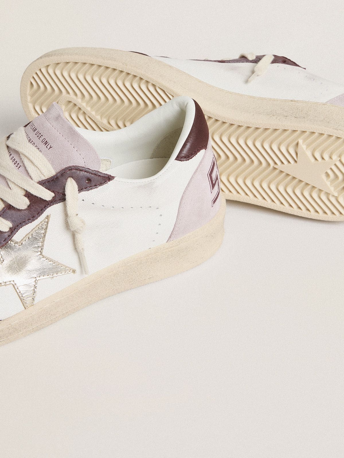 Women's Ball Star LTD in nappa with platinum foiled leather star and burgundy nubuck leather heel tab - Golden Goose Women