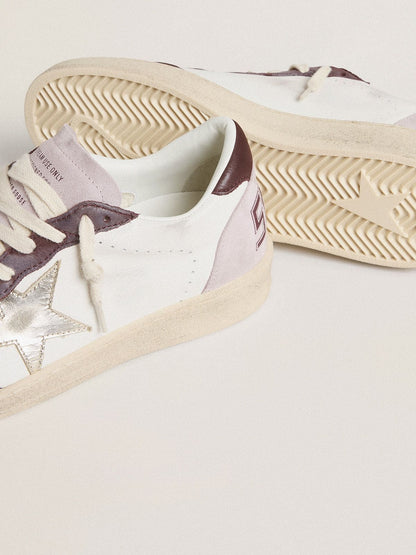 Women's Ball Star LTD in nappa with platinum foiled leather star and burgundy nubuck leather heel tab - Golden Goose Women
