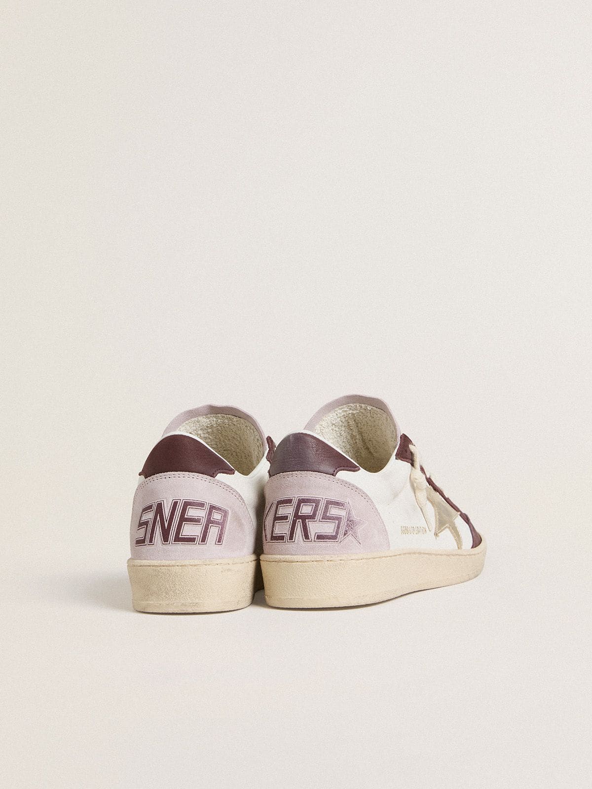 Women's Ball Star LTD in nappa with platinum foiled leather star and burgundy nubuck leather heel tab - Golden Goose Women