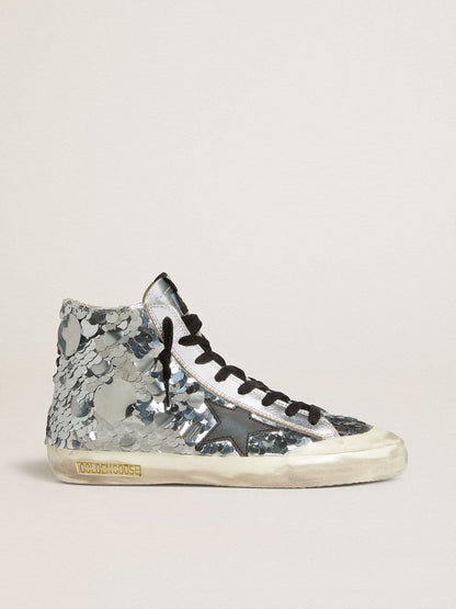 Women’s Francy in nylon with all-over silver sequins and black leather star - Golden Goose Women