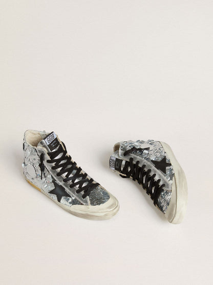 Women’s Francy in nylon with all-over silver sequins and black leather star - Golden Goose Women