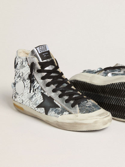 Women’s Francy in nylon with all-over silver sequins and black leather star - Golden Goose Women