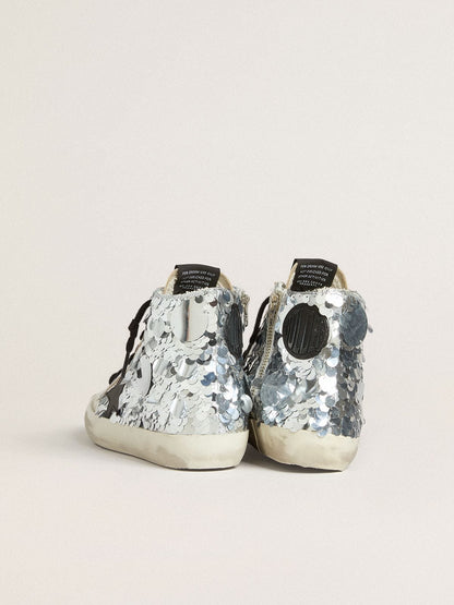 Women’s Francy in nylon with all-over silver sequins and black leather star - Golden Goose Women