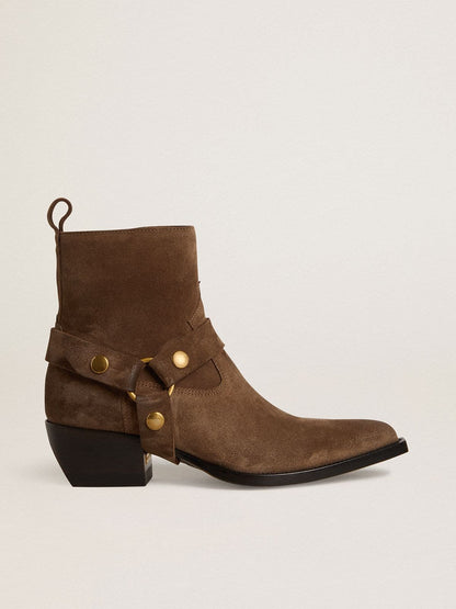Low Debbie boots in dove-gray suede with removable buckle - Golden Goose Women