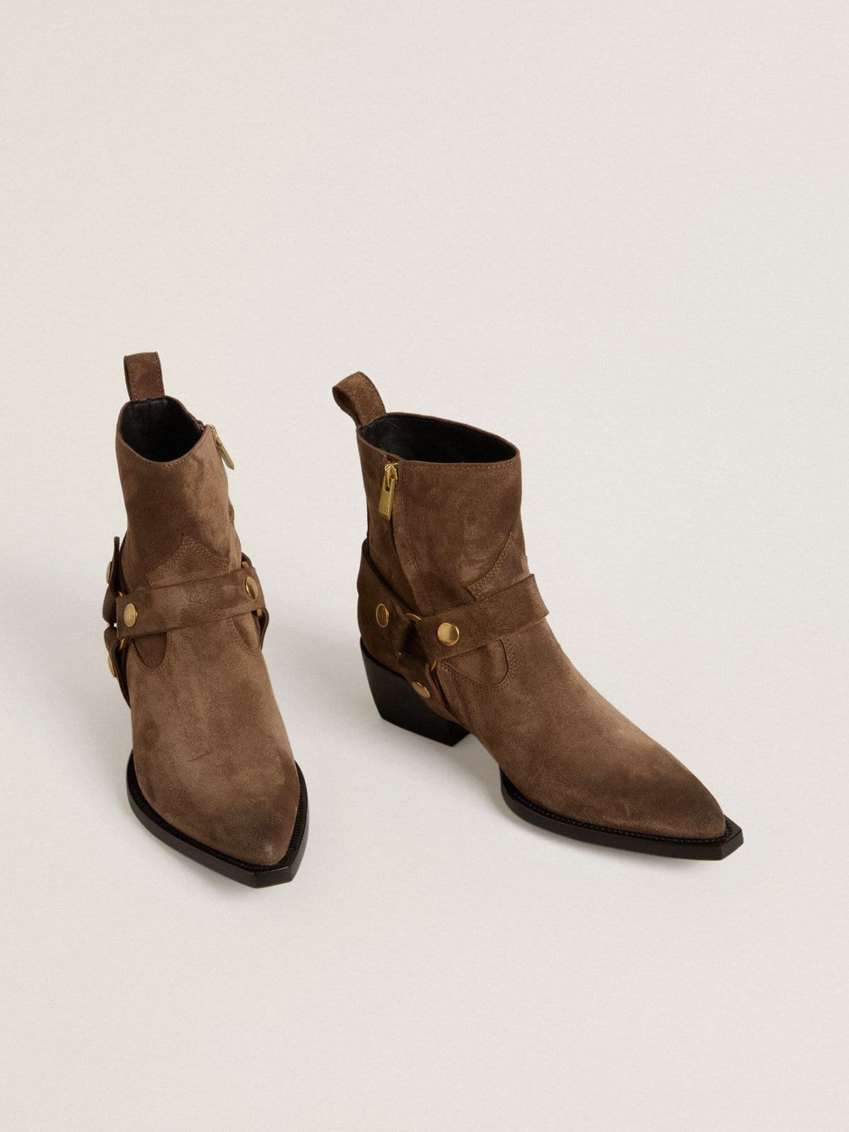 Low Debbie boots in dove-gray suede with removable buckle - Golden Goose Women