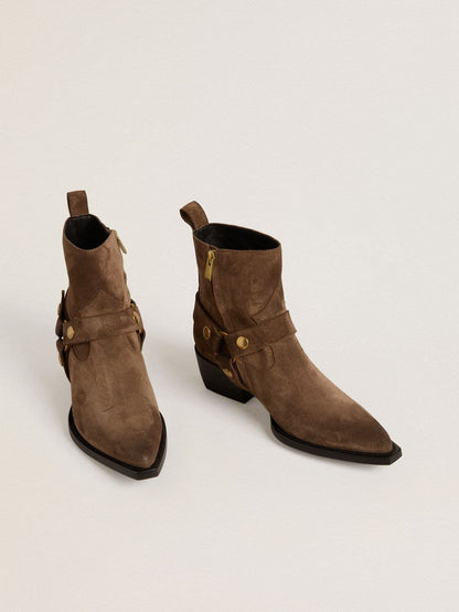 Low Debbie boots in dove-gray suede with removable buckle - Golden Goose Women