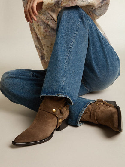Low Debbie boots in dove-gray suede with removable buckle - Golden Goose Women