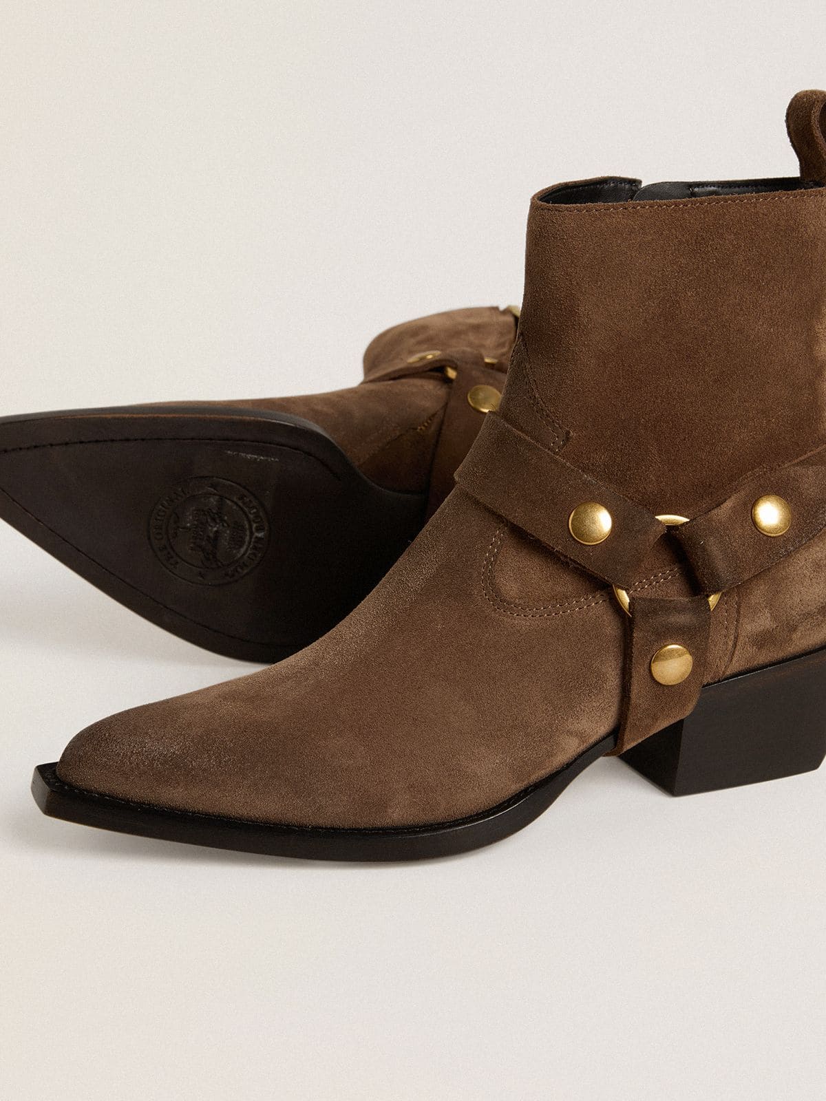 Low Debbie boots in dove-gray suede with removable buckle - Golden Goose Women