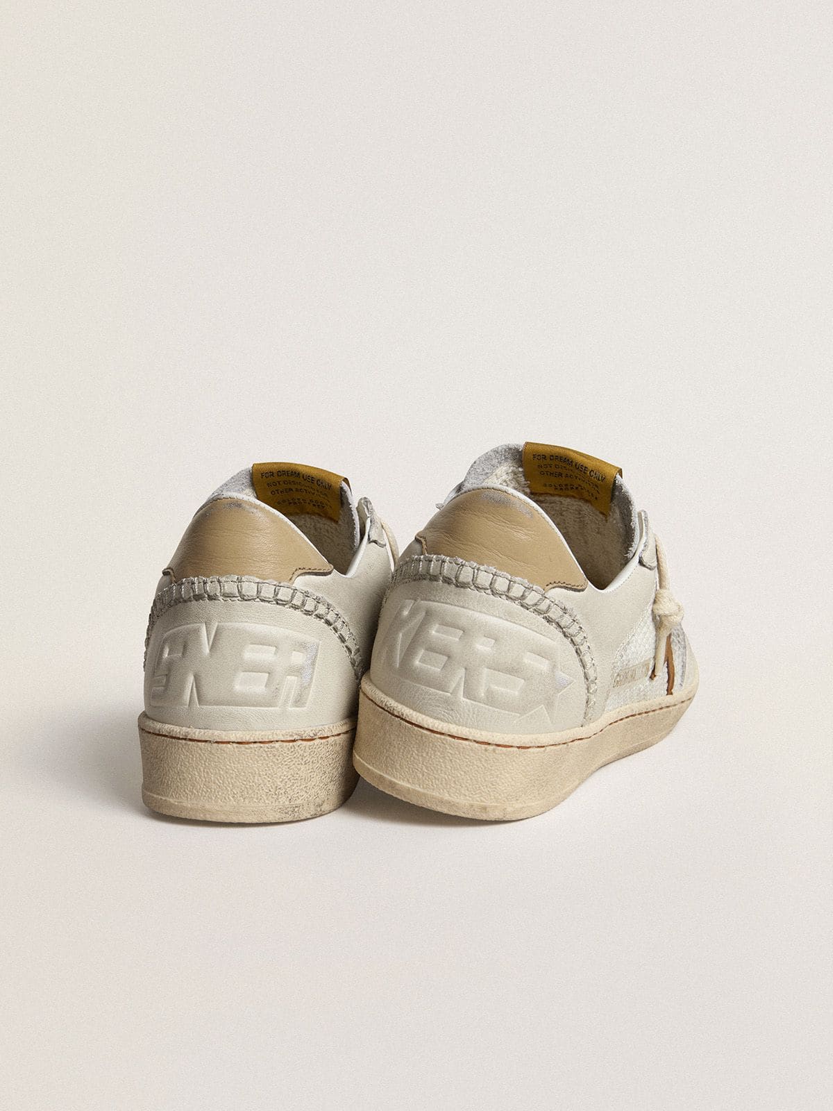 Women's Ball Star in white nappa and mesh with tobacco-colored nubuck star and beige heel tab - Golden Goose Women