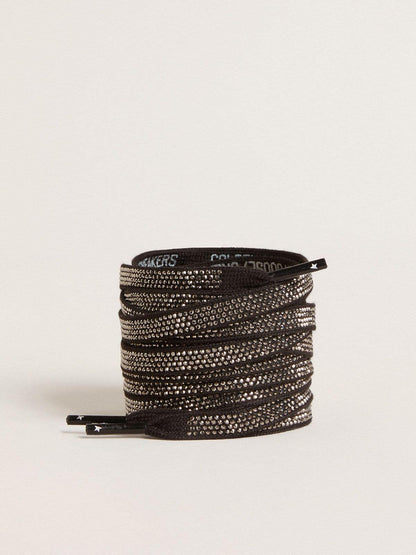Black cotton laces with silver Swarovski crystals and white logo - Golden Goose Women|Men