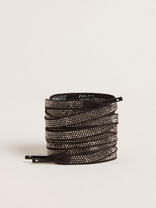 Black cotton laces with silver Swarovski crystals and white logo - Golden Goose Women|Men